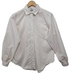 VTG Lady Diplomat Womens Striped Pink White Button Front Shirt Roll Tabs Size 14
